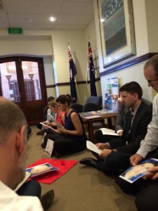 Prayer protest in electorial office of Foreign Minister Julie Bishop in Perth. Photo via Twitter @Miikgreen